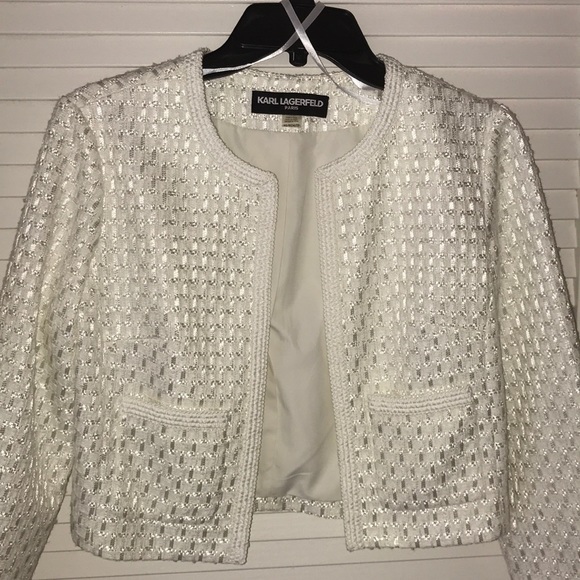 Karl Lagerfeld Tweed Crop Jacket - Picture 7 of 14